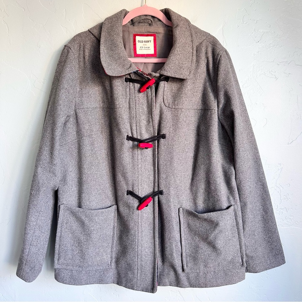 Old Navy Women's Gray Wool Blend Pea Coat Red Toggles XXL EUC Preppy Nautical